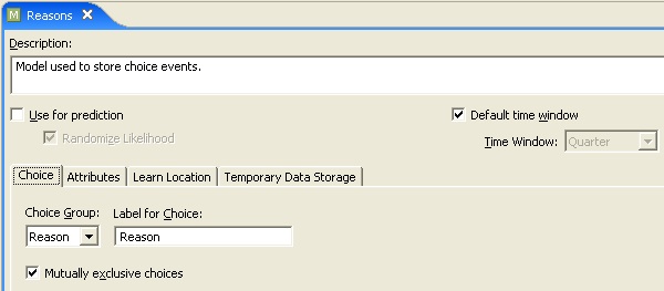 Reasons choice event model configuration.