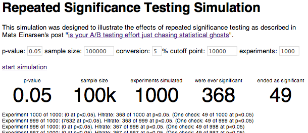 Repeated Significance Testing Simulation Screenshot