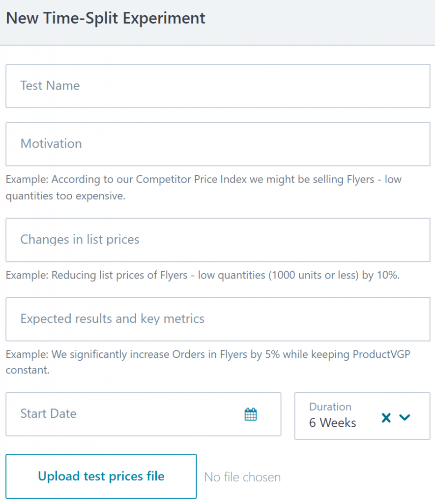 A web form used to create and configure new time-split experiments.