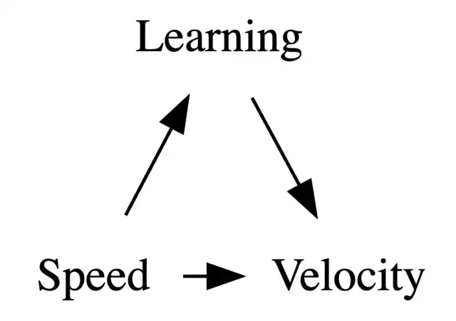 A causal graph of speed->learning->velocity; speed->velocity.