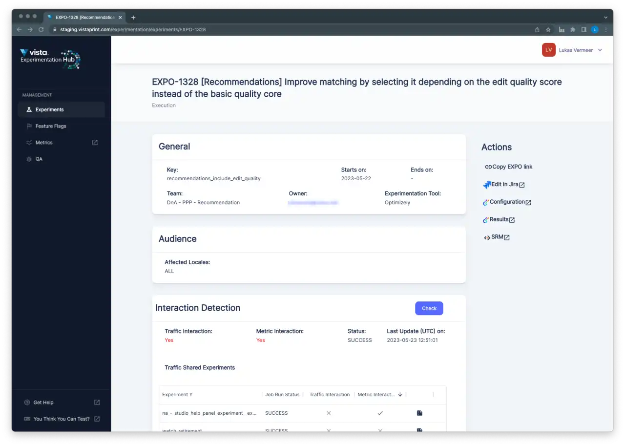 A working (but not very scalable) prototype integrating the interaction dashboard into our Experimentation Hub app