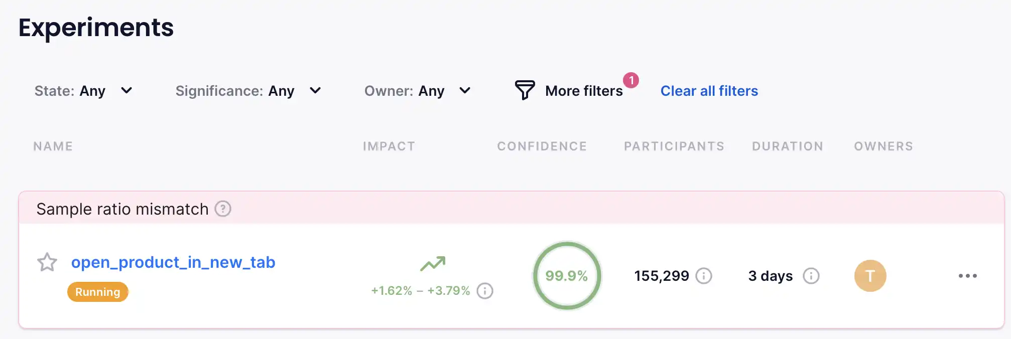 A screenshot of the A/B Smartly interface flagging a potential SRM issue.